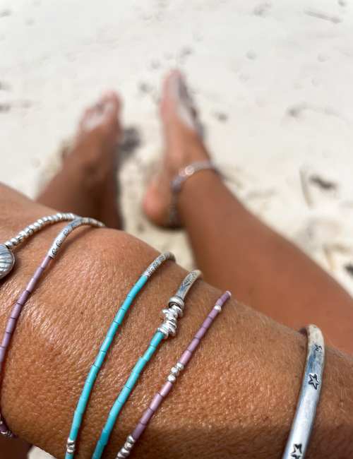 white wash silver bracelet stack