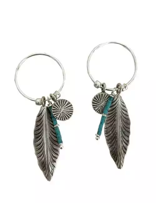 Southwestern Sterling Silver Turquoise Heishi Feather Earrings -  Yourgreatfinds