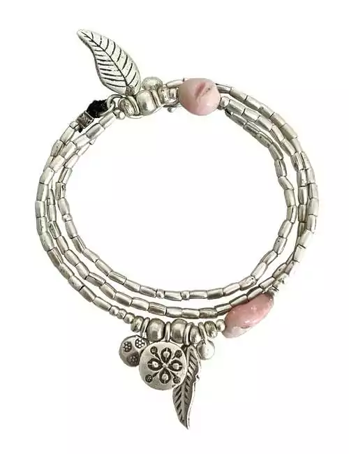 silver wrap bracelet with pink opal gemstone
