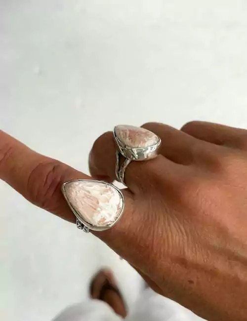 scolecite gemstone ring