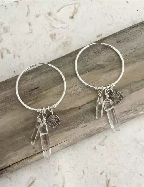 crystal quartz hoop earrings