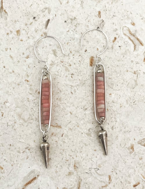 pink opal silver drop earrings