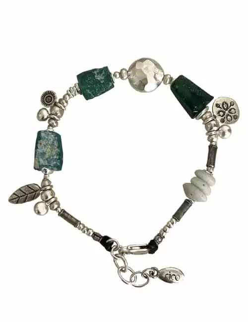 silver bracelet with ancient glass beads