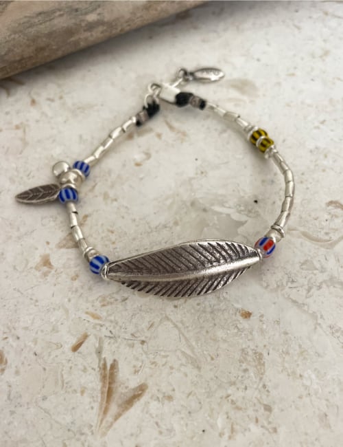 mini curve leaf silver bracelet