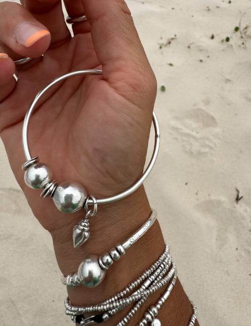 sterling silver bangle with bead details