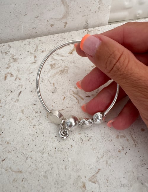 sterling silver bangle with bead details