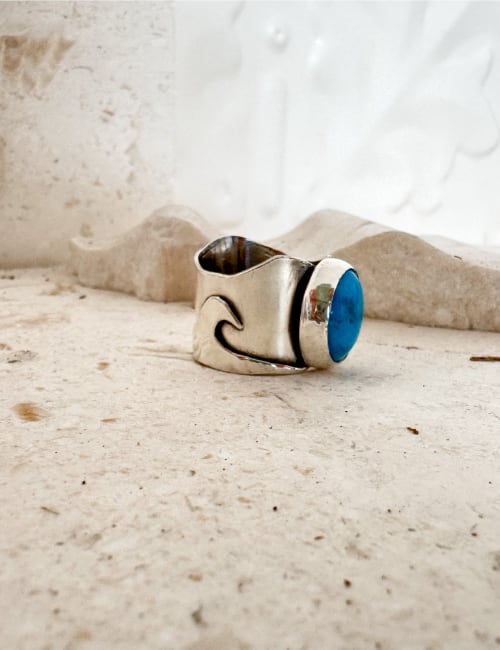 Kingman turquoise wide band silver ring