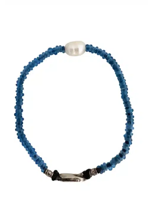 colourful summer bracelet marine blue with single pearl ocean safe.
