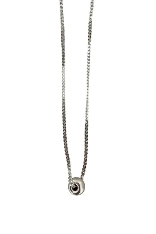 floating donut bead on sterling curb chain necklace dainty style for everyday wear water safe