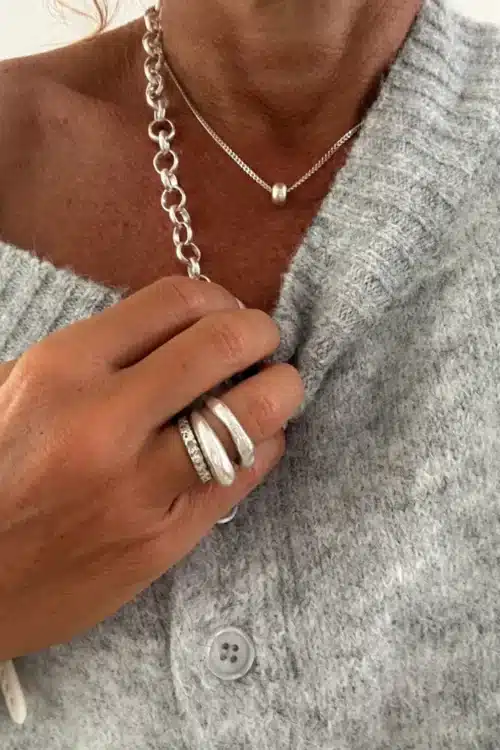 floating donut bead on sterling curb chain necklace dainty style for everyday wear water safe