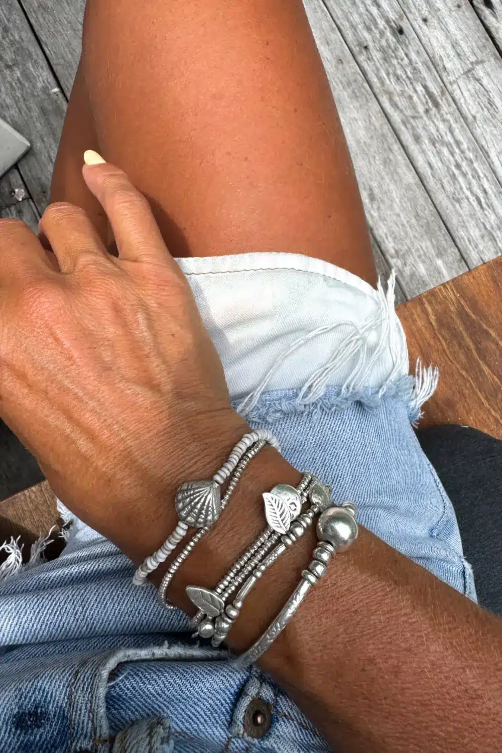 java glass antique white clam shell silver bracelet beach style ocean safe