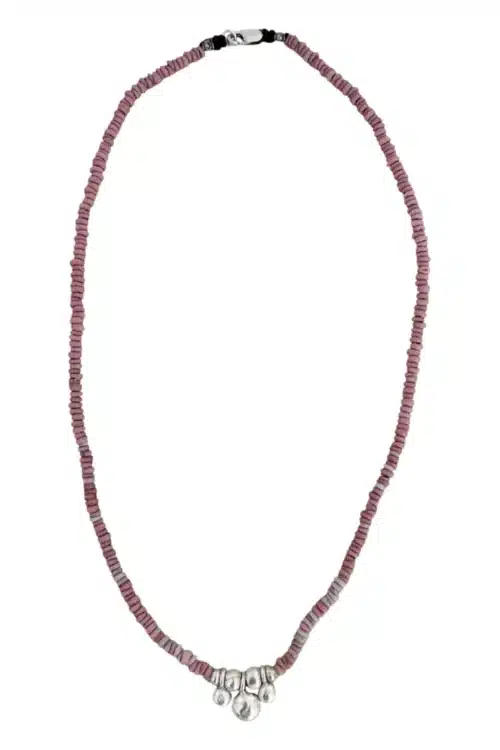 java glass bead dusty pink necklace with silver details perfect for everyday wear