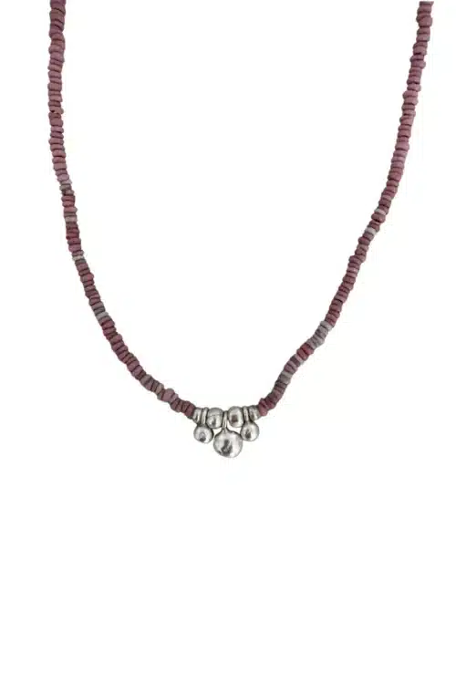 java glass bead dusty pink necklace with silver details perfect for everyday wear