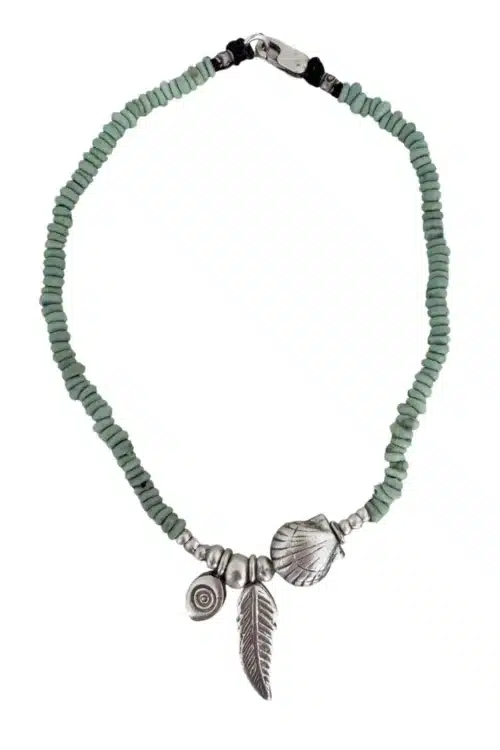 java glass beaded anklet sage green with silver details ocean inspired jewellery water safe