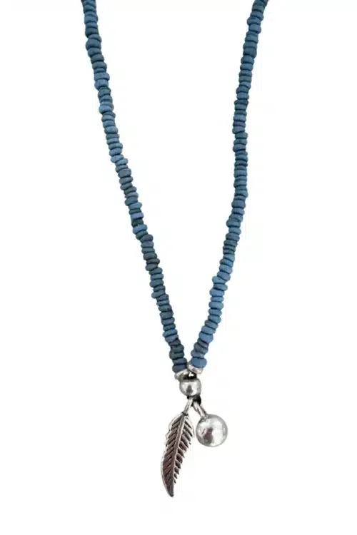 java glass bead necklace blue medium length necklace ocean inspired water safe jewellery