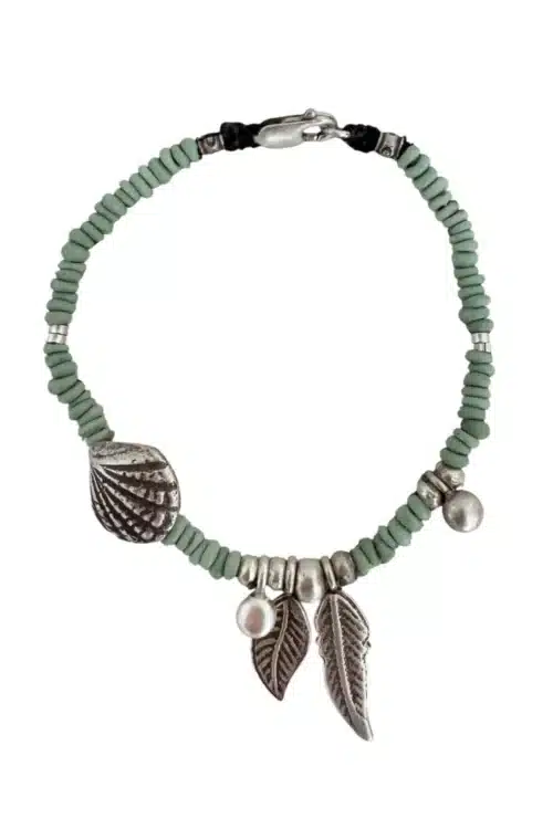 java glass sage green clam shell silver bracelet beach style ocean safe