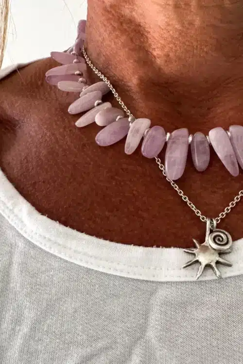 kunzite gemstone statement necklace handmade short necklace