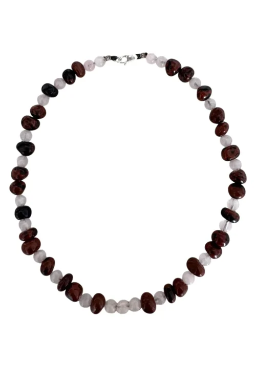 trending statement necklace obsidian rose quartz handmade short necklace