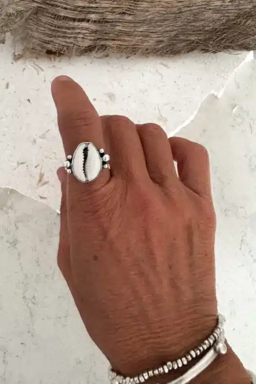 handmade cowrie shell ring in Sydney australia. Ocean safe