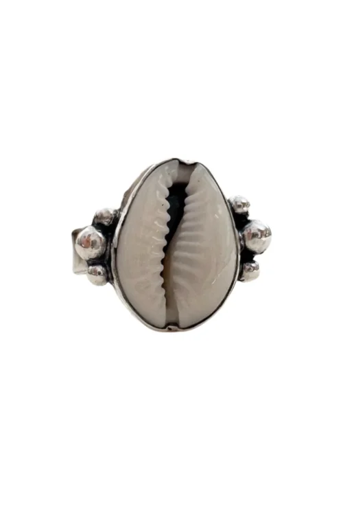 cowrie shell natural sterling silver ring