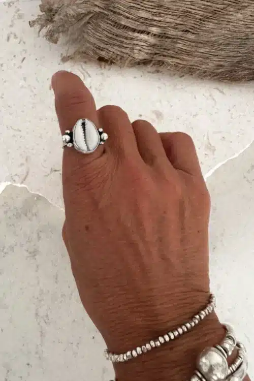 handmade cowrie shell ring in Sydney australia. Ocean safe