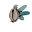 natural cowrie shell with verde valley turquoise and white water turquoise gemstone, featuring sterling silver palm tree detail. sterling silver ring