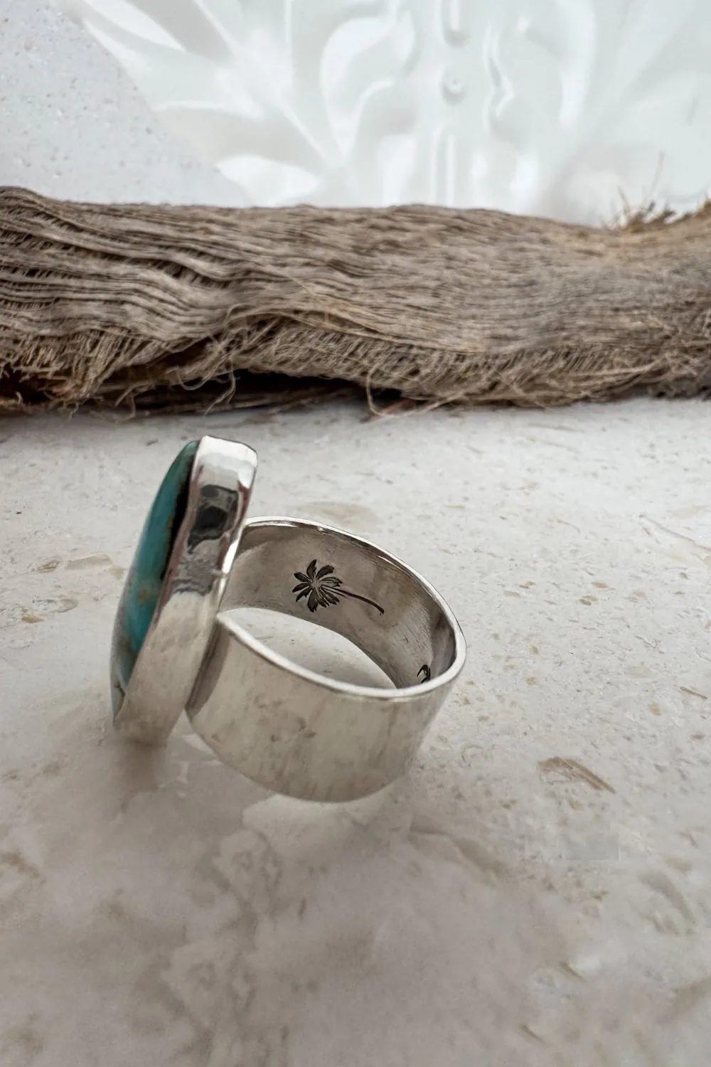 feature gemstone ring with large natural hebei turquoise gemstone sterling silver ring.