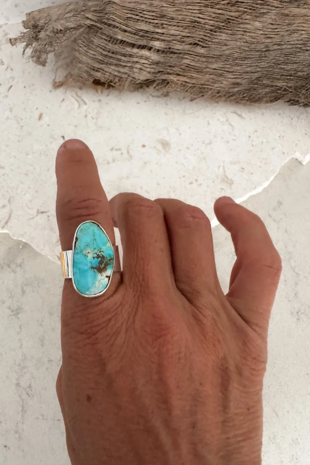 feature gemstone ring with large natural hebei turquoise gemstone sterling silver ring.