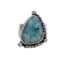 large tri larimar gemstone sterling silver ring. handmade with wide sterling silver shank and wave flow detail. ride the wave hand stamp