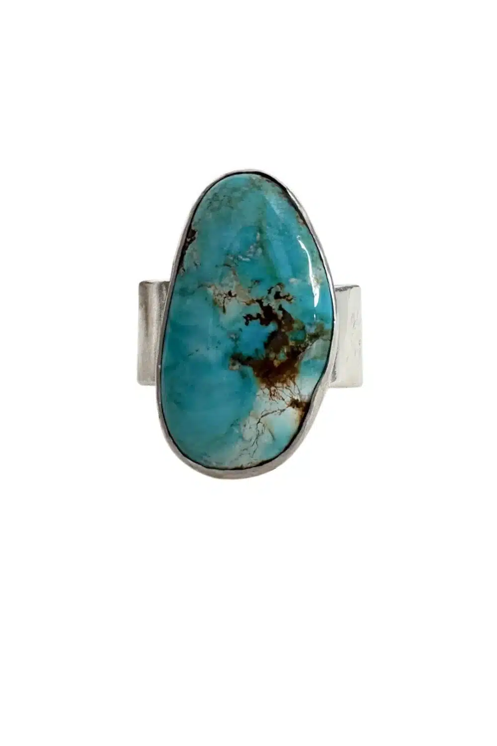feature gemstone ring with large natural hebeoi turquoise gemstone sterling silver ring.