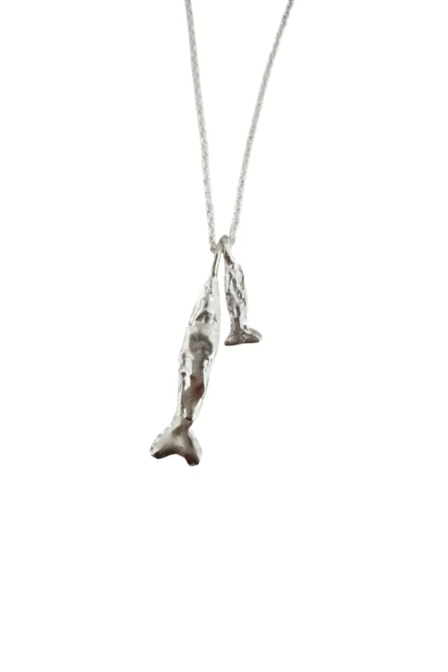 hand carved sterling silver fish pendant necklace on sterling silver chain