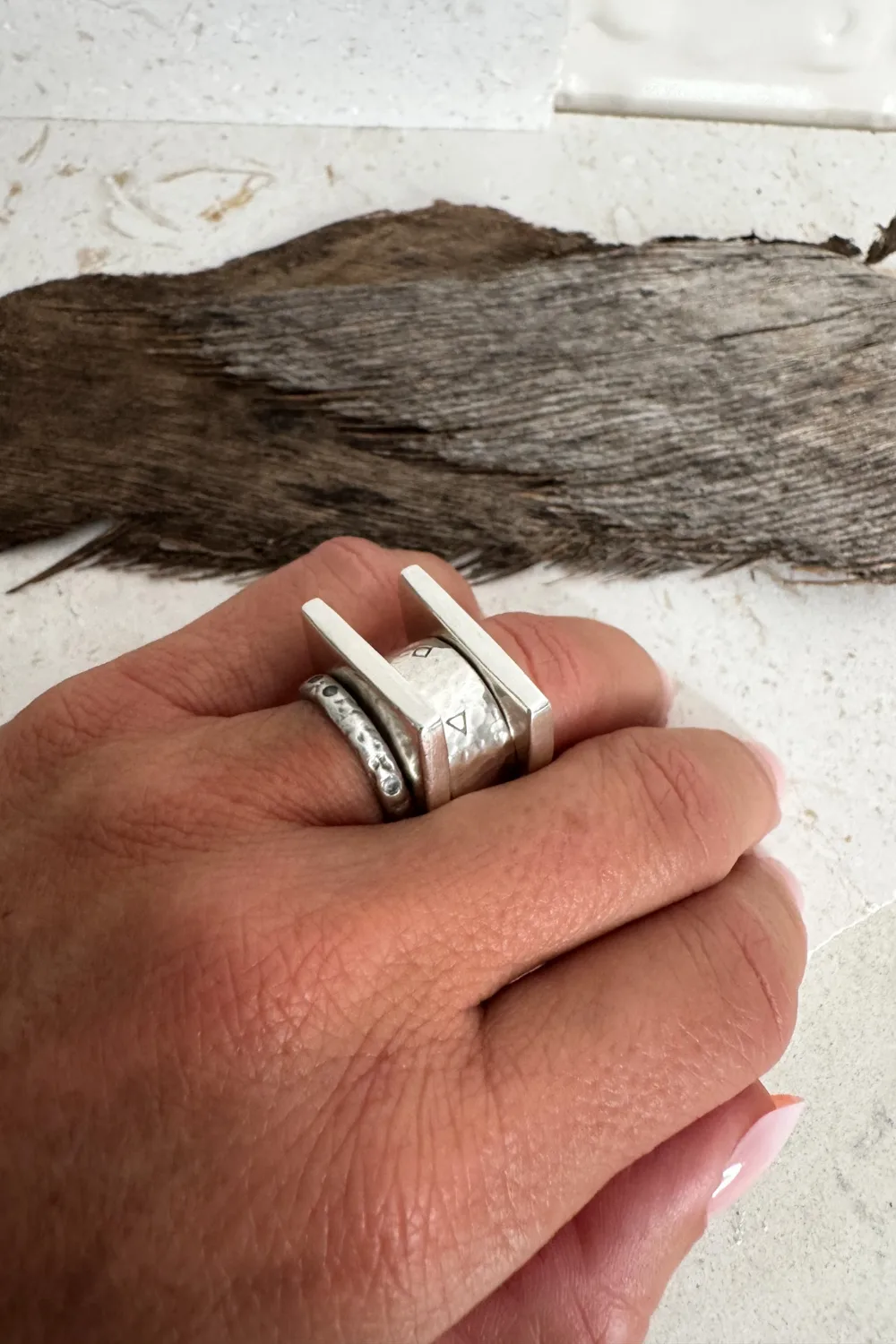 solid sterling silver signet ring set. stacking ring set