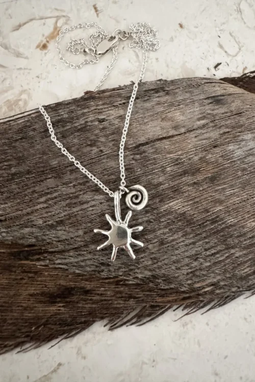 with spiral pendant on a sterling silver chain necklace